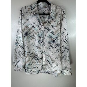 Chicos Size 3 White Watercolor Long Sleeved Blouse